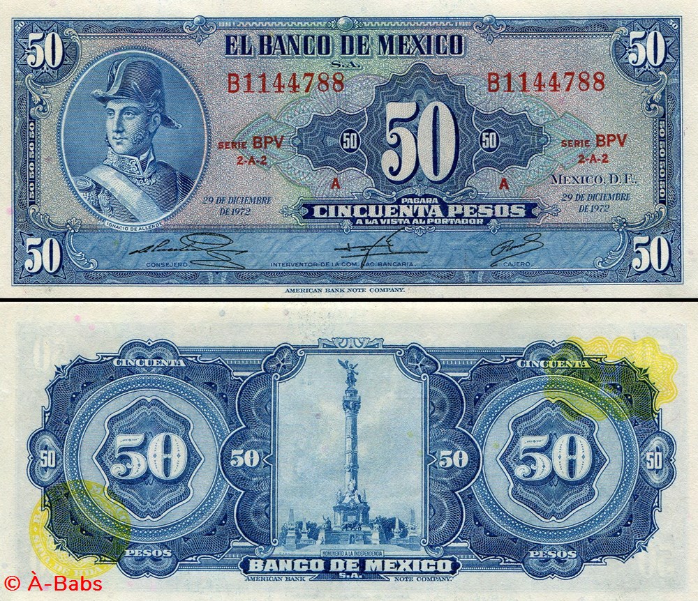 billets amerique du nord mexique pick 049u5 50 pesos 1972