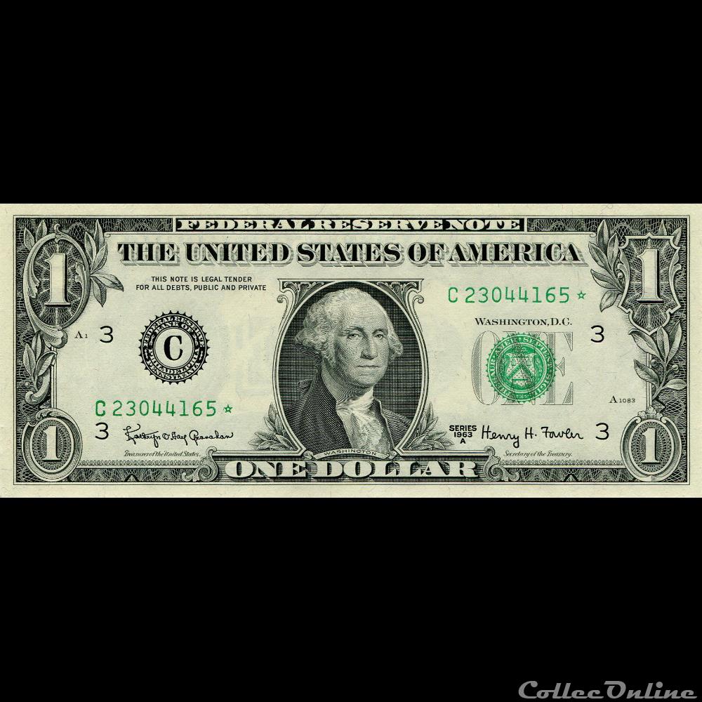 C- 1$ Federal Reserve Notes - Small Size 1963A Series billet amerique du nord etat uni c 1 federal reserve notes small size 1963a series