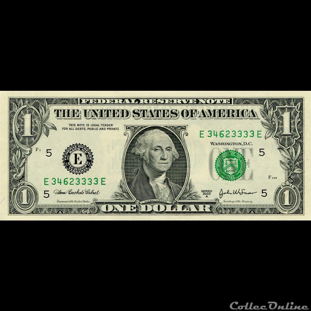 E- 1$ Federal Reserve Notes - Small Size 2003A Series billet amerique du nord etat uni e 1 federal reserve notes small size 2003a series