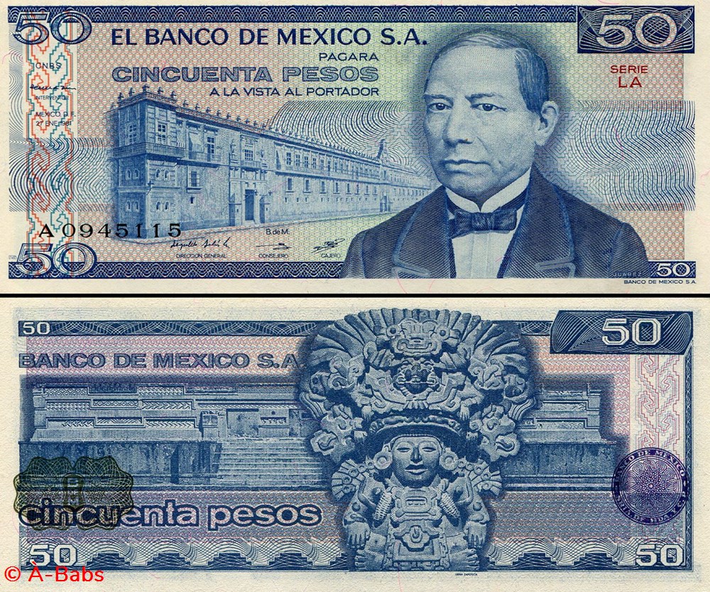 MEXIQUE - PICK 073a.LA - 50 PESOS - 1981 billets amerique du nord mexique pick 073a la 50 pesos 1981