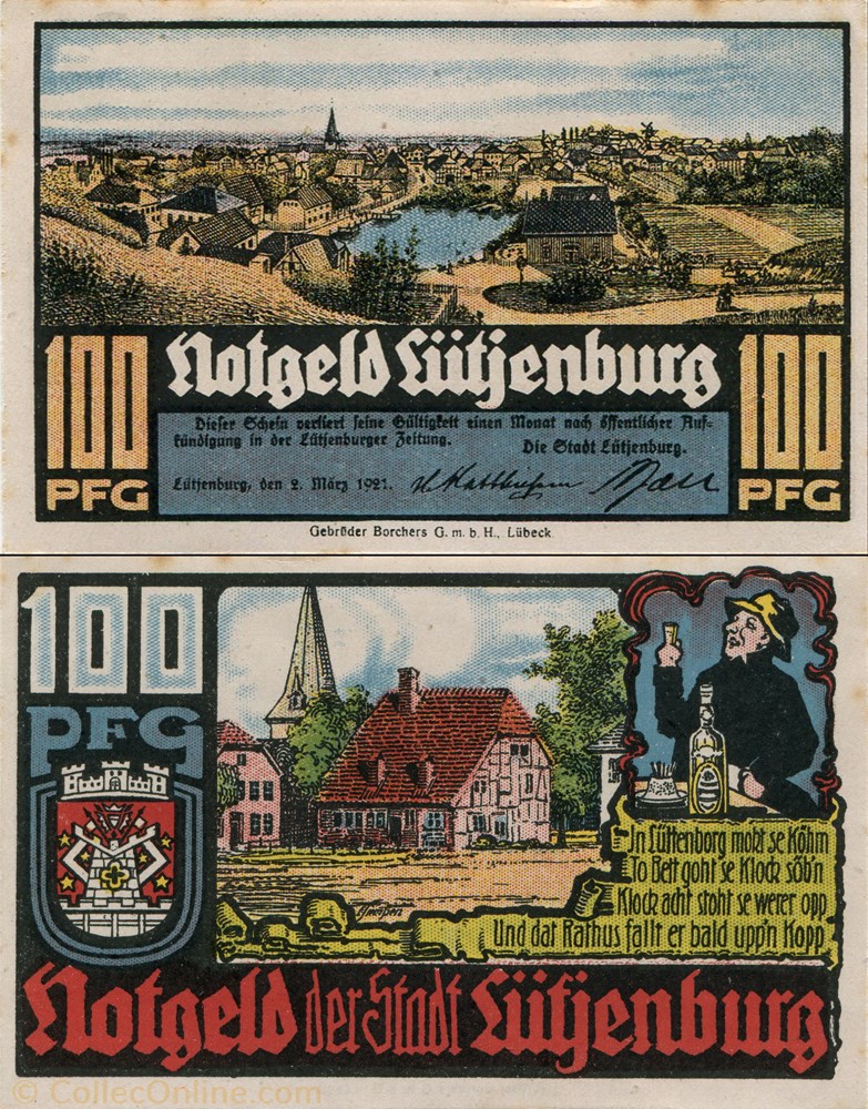 billet europe allemagne lutjenburg 100 pfennig