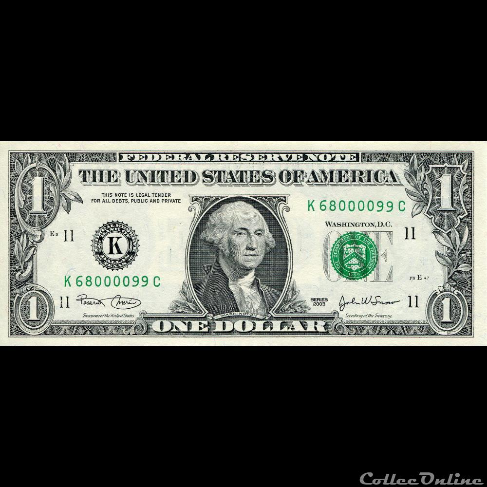 K- 1$ Federal Reserve Notes - Small Size 2003 Series billet etat uni serbie k 1 federal reserve notes small size 2003 series