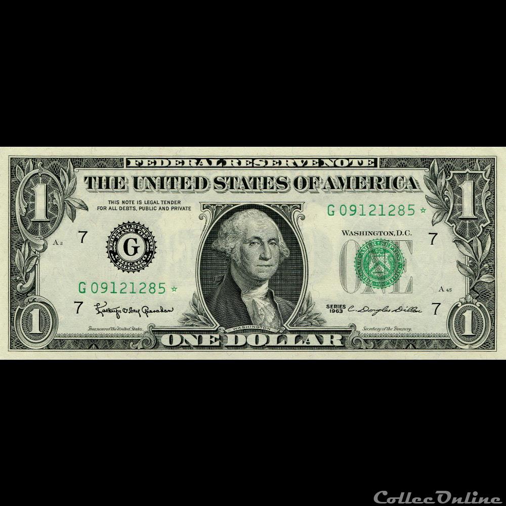G- 1$ Federal Reserve Notes - Small Size 1963 Series billet amerique du nord etat uni g 1 federal reserve notes small size 1963 series