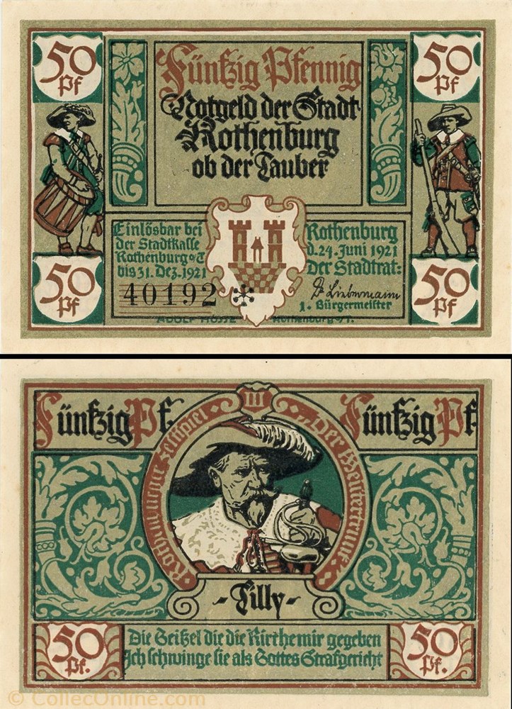 billet europe allemagne rothenburg ob der tauber 50 pfennig 2b 3 6