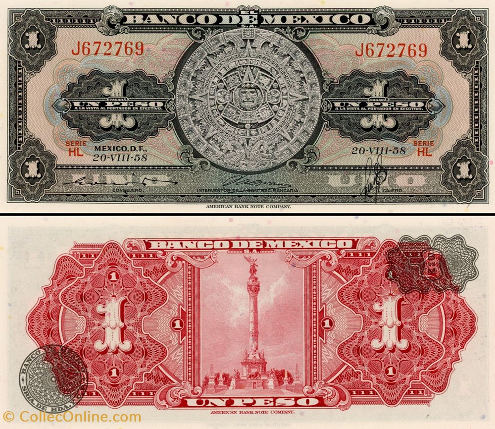 MEXIQUE - PICK 059d2 - 1 PESO - 1958 billets amerique du nord mexique pick 059d2 1 peso 1958