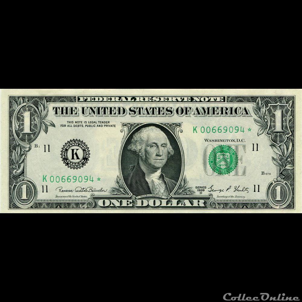 K- 1$ Federal Reserve Notes - Small Size 1969D Series billet amerique du nord etat uni k 1 federal reserve notes small size 1969d series