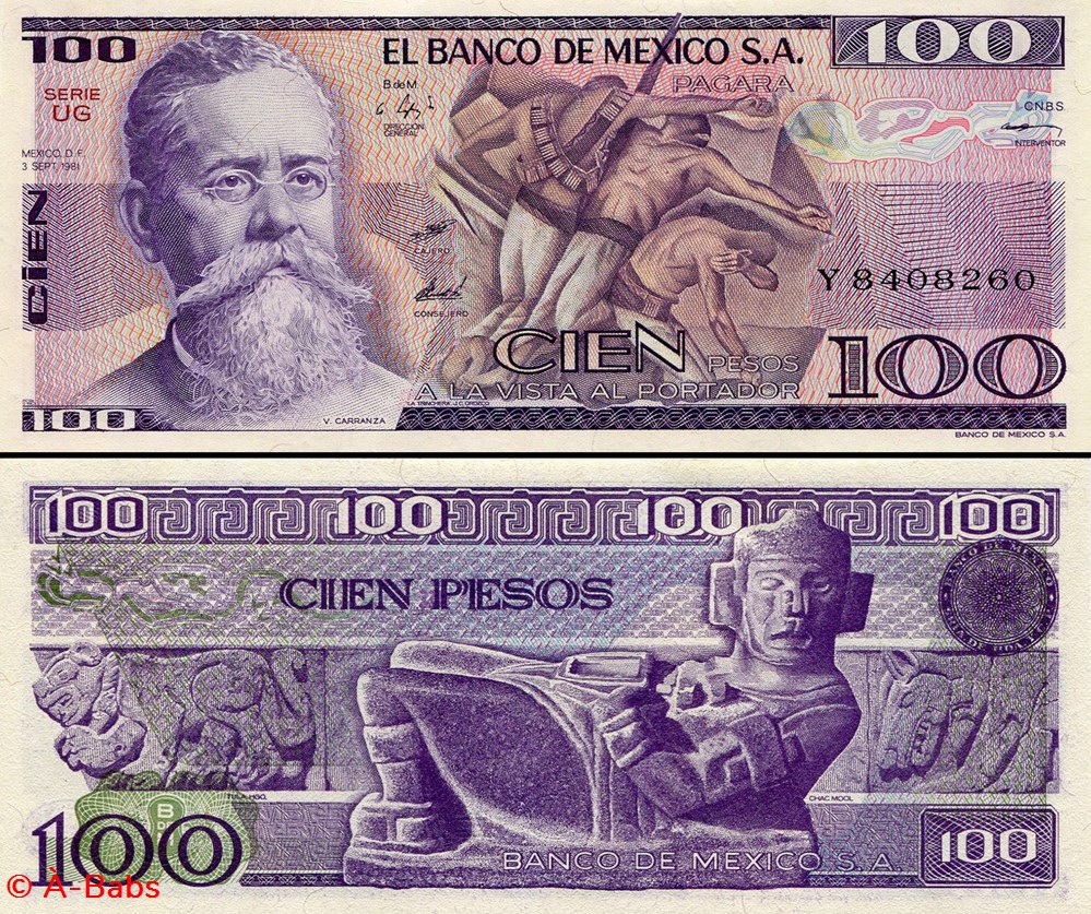 MEXIQUE - PICK 074b.UG - 100 PESOS - 1981 billets amerique du nord mexique pick 074b ug 100 pesos 1981