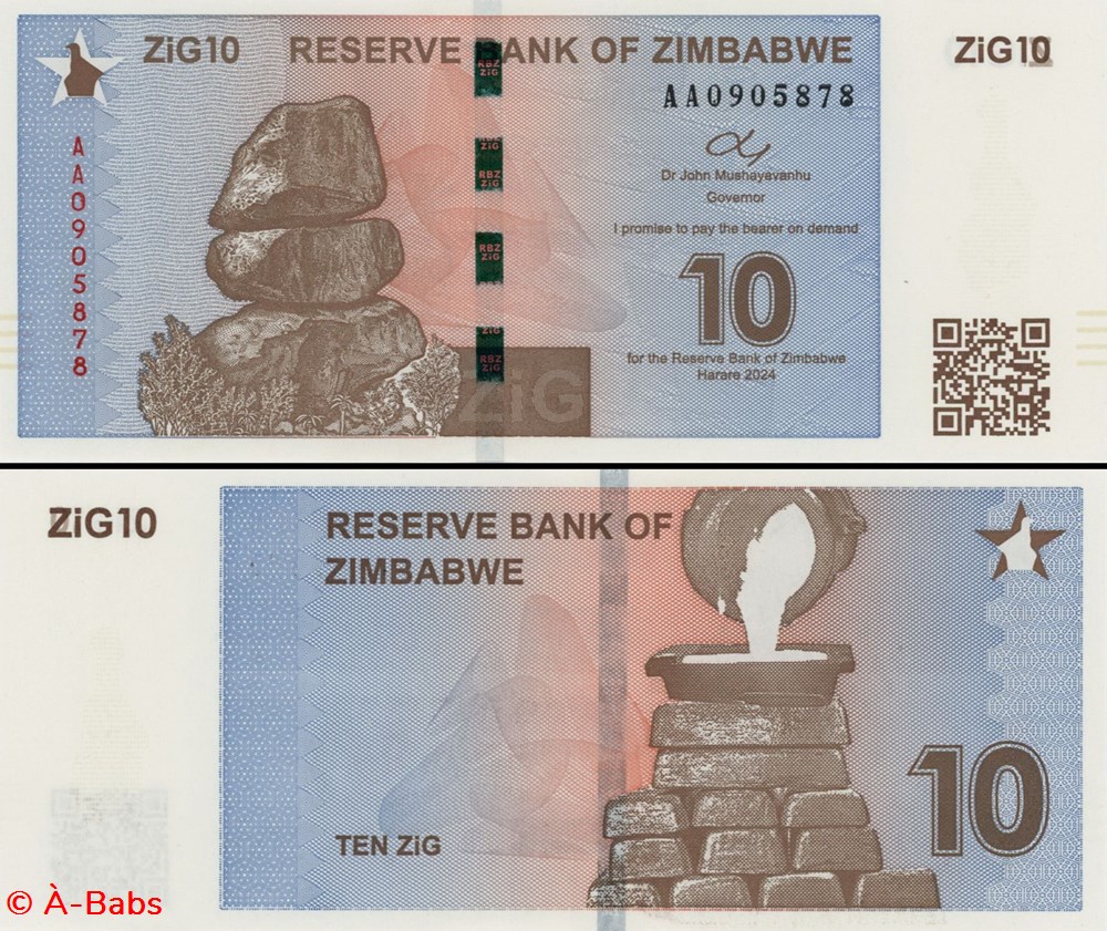 billets afrique zimbabwe pick 110 10 zig 2024