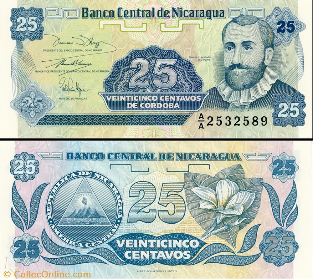 billet amerique centrale et caraibe nicaragua pick 170 a1 25 centavos 1990