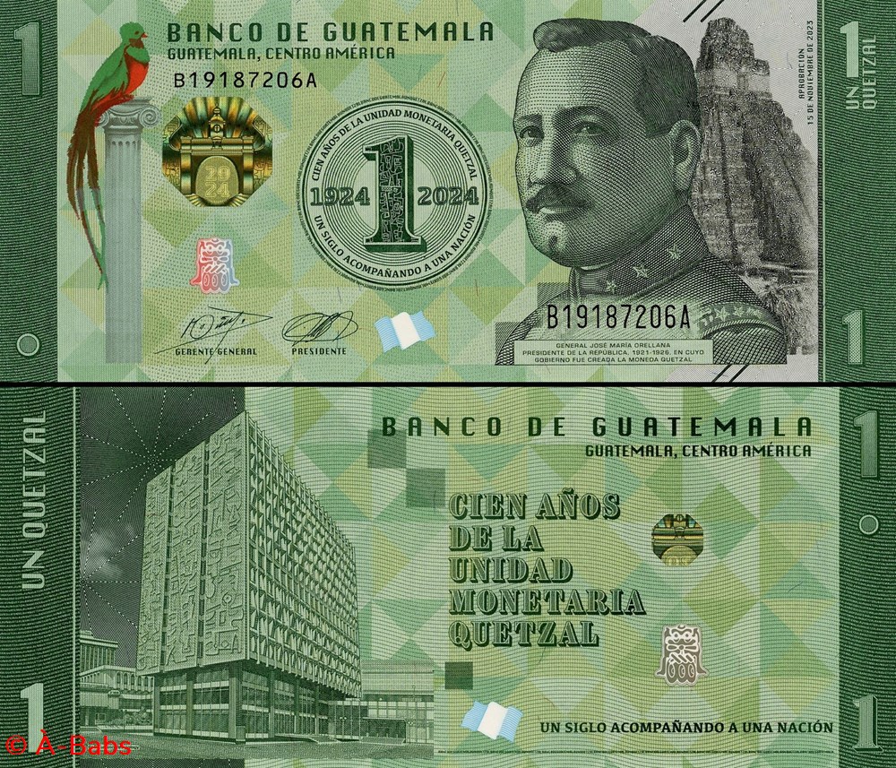 GUATEMALA - PICK 129a - 1 QUETZAL GUATÉMALTÈQUE billets amerique centrale caraibes guatemala pick 129a 1 quetzal guatemalteque