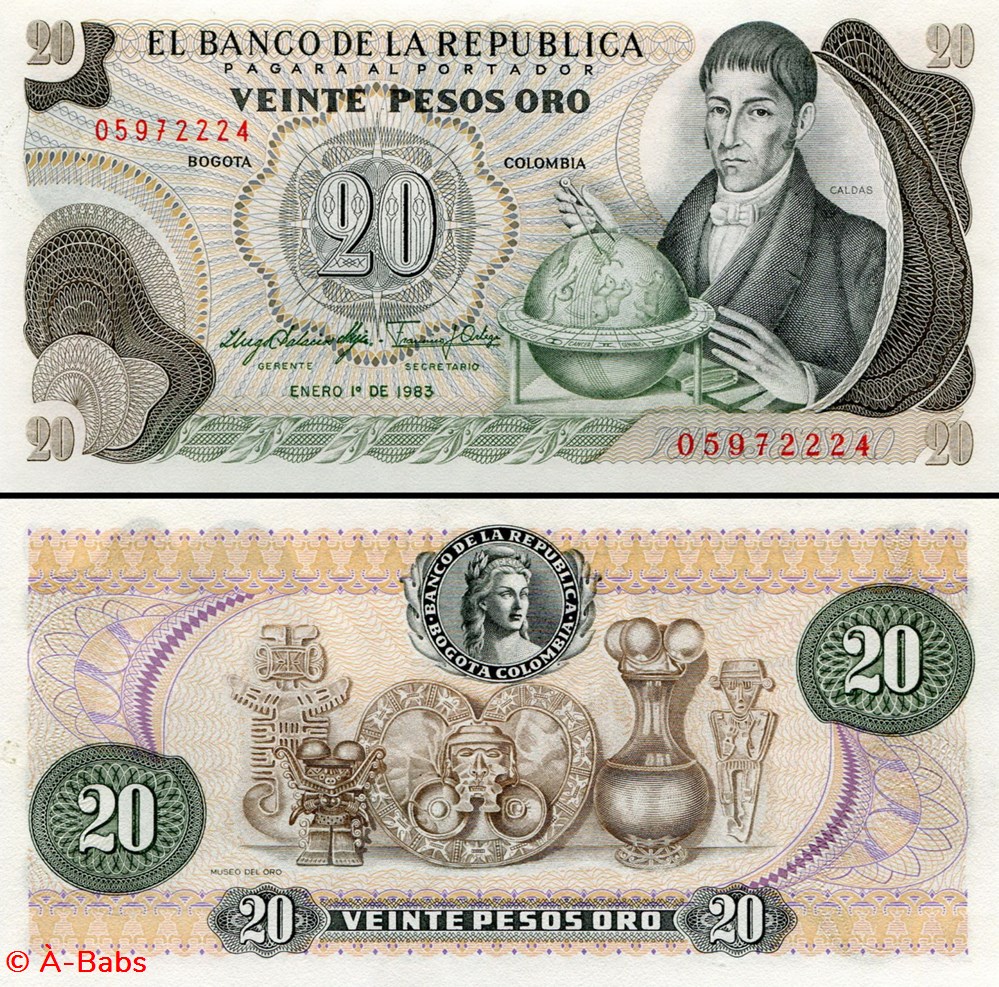 COLOMBIE - PICK 409 d 4 - 20 PESOS DE ORO COLOMBIEN - 1983 billets amerique du sud colombie pick 409 d 4 20 pesos de oro colombien 1983