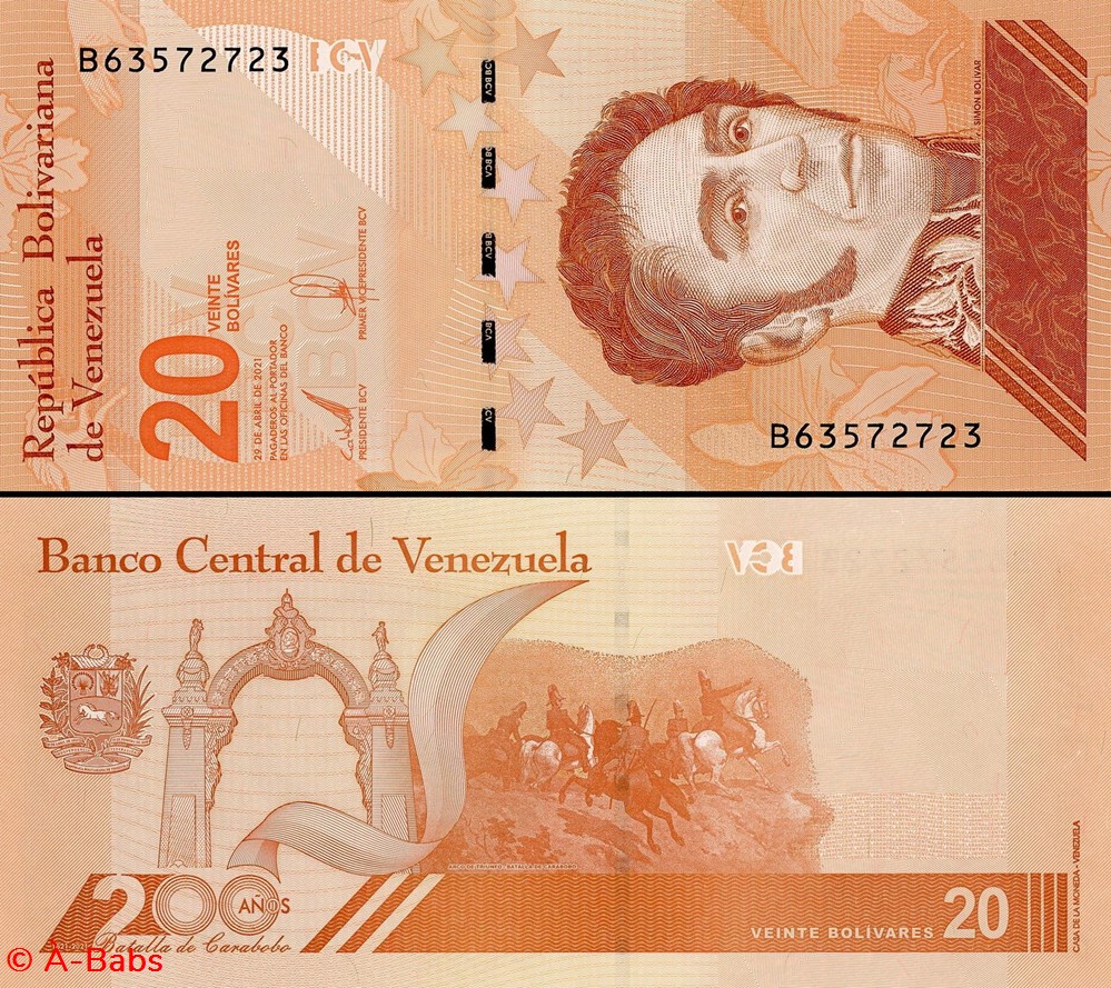 billets amerique du sud venezuela pick 117a 20 bolivares soberanos 2021