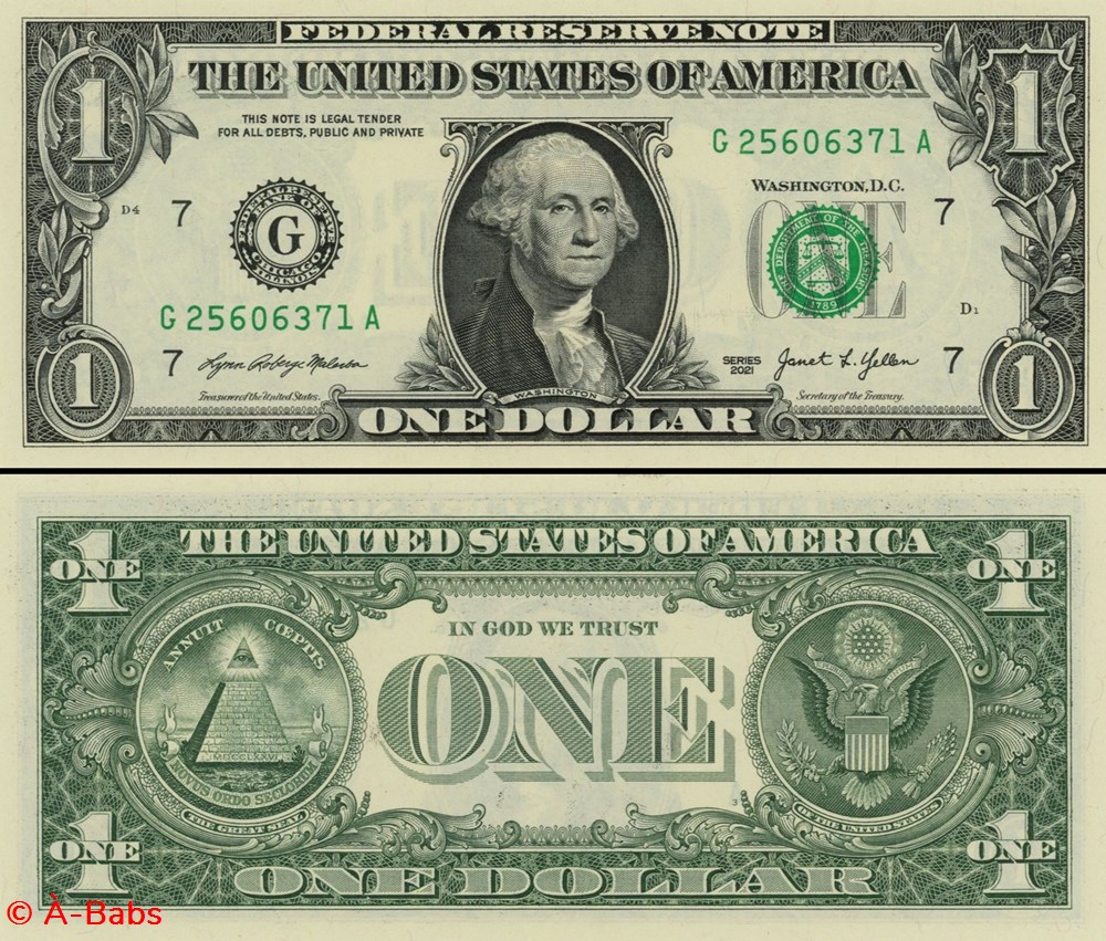 G- 1$ Federal Reserve Notes - Small Size 2021 Series billets amerique du nord etats unis g 1 federal reserve notes small size 2021 series