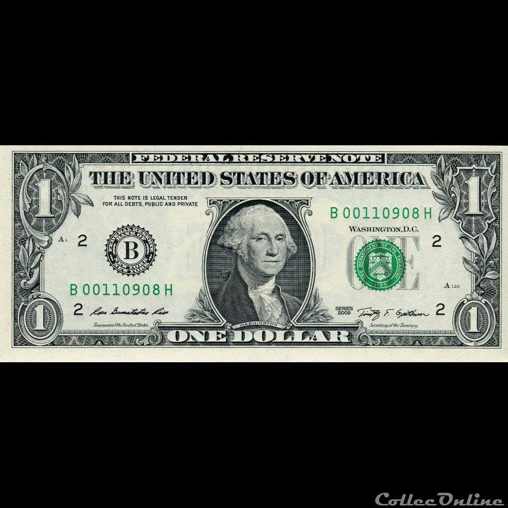 B- 1$ Federal Reserve Notes - Small Size 2009 Series billet amerique du nord etat uni b 1 federal reserve notes small size 2009 series