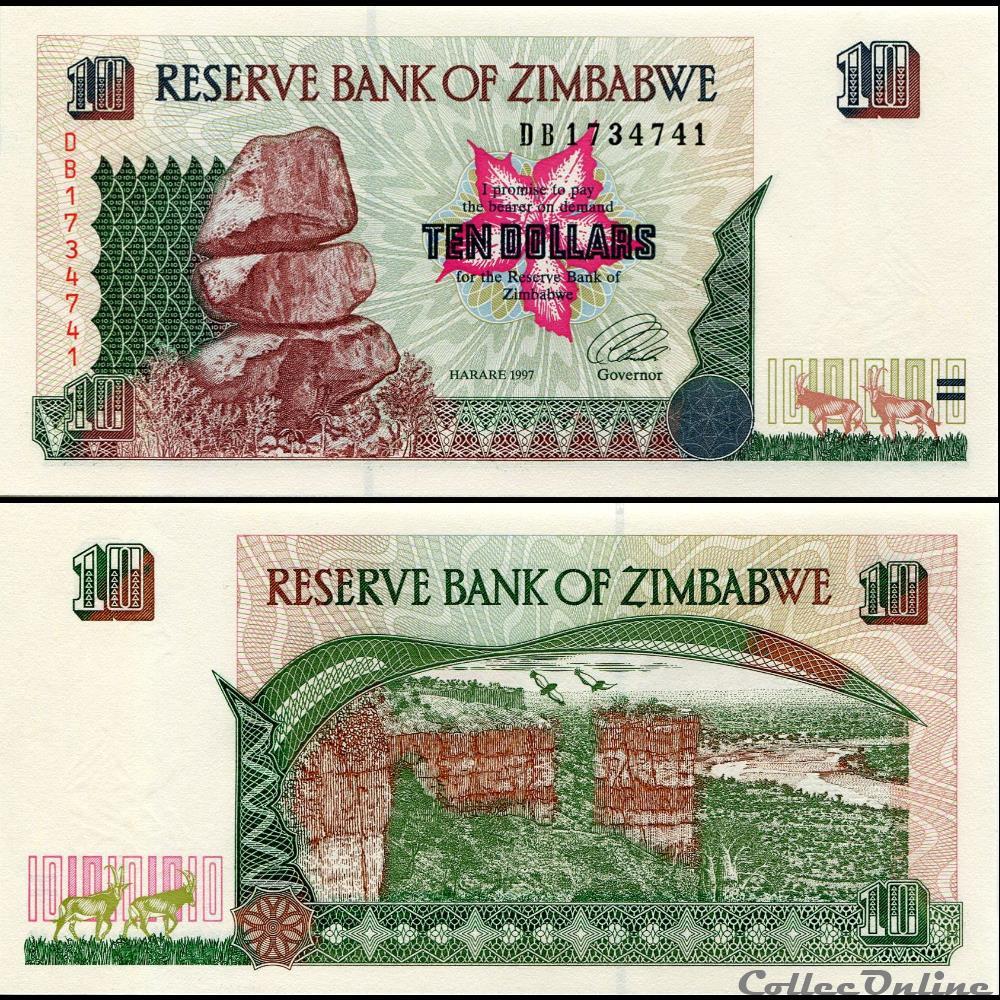 ZIMBABWE - PICK 006a - 10 Dollars - 1997 billet afrique zimbabwe pick 006a 10 dollars 1997