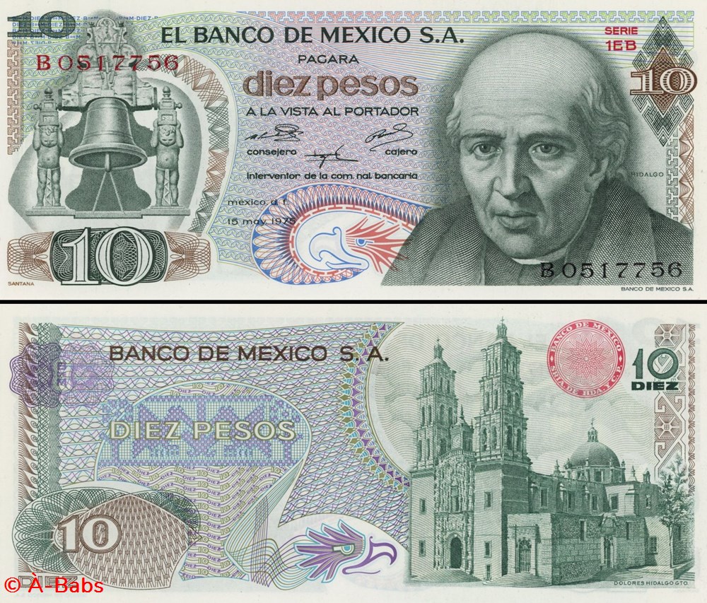 MEXIQUE - PICK 063h5 - 10 PESOS - 1975 billets amerique du nord mexique pick 063h5 10 pesos 1975