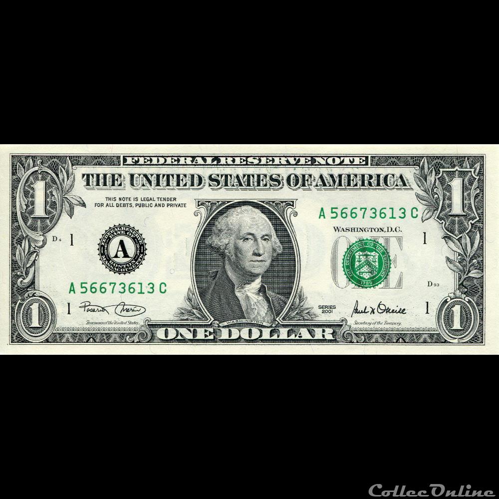 billets amerique du nord etats unis a 1 federal reserve notes small size 2001 series