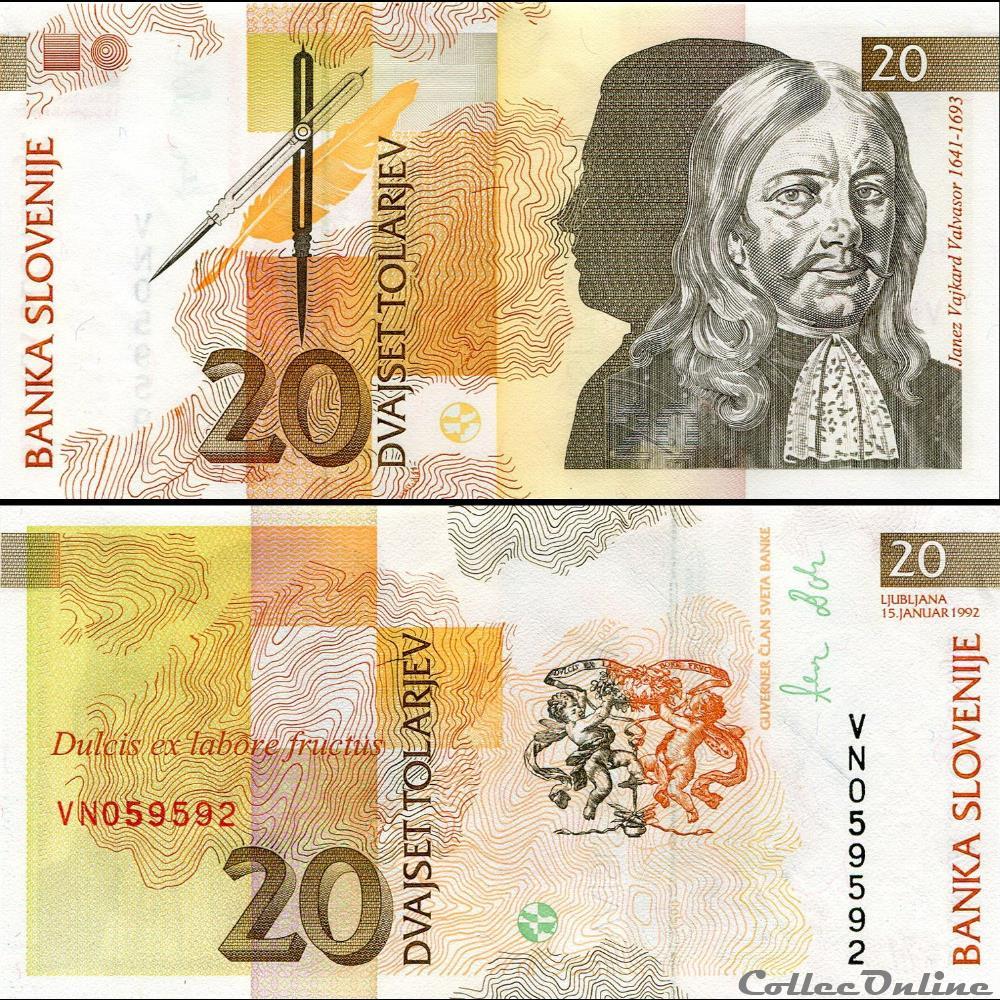 SLOVÉNIE - PICK 12 a - 20 TOLARJEV - 1992 billet europe slovenie pick 12 a 20 tolarjev 1992