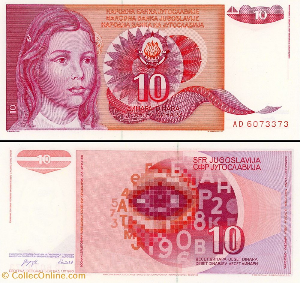 YOUGOSLAVIE - PICK 103a - 10 DINARA - 1990 billet europe yougoslavie pick 103a 10 dinara 1990