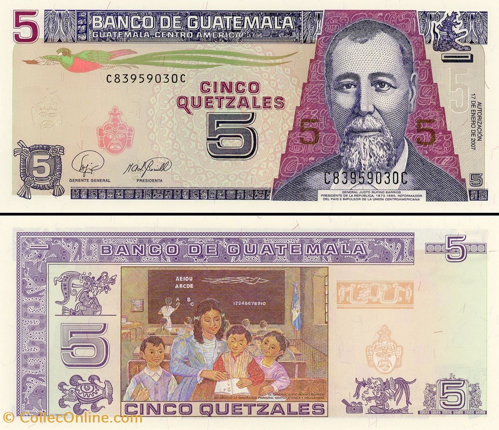 GUATEMALA - PICK 106c - 5 QUETZALES GUATÉMALTÈQUES billet amerique centrale caraibe guatemala pick 106c 5 quetzales guatemalteques
