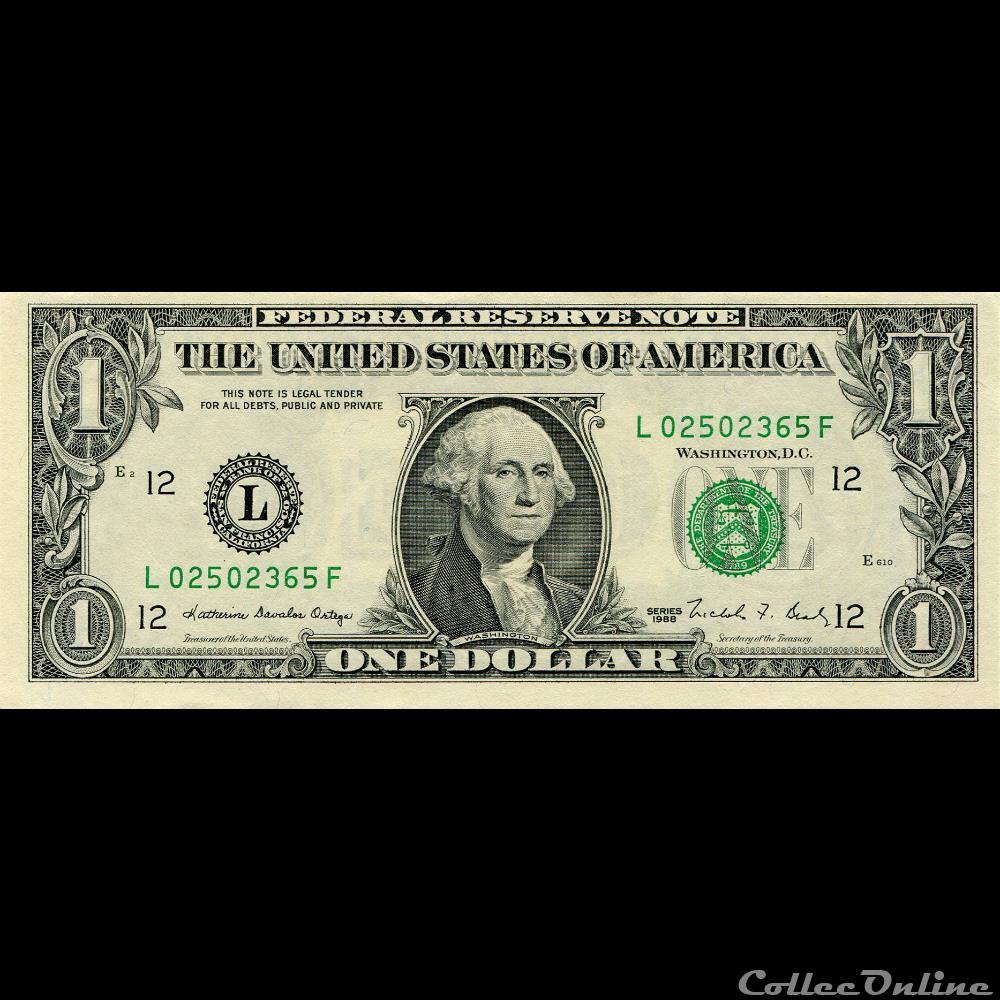 L- 1$ Federal Reserve Notes - Small Size 1988 Series billet etat uni l 1 federal reserve notes small size 1988 series