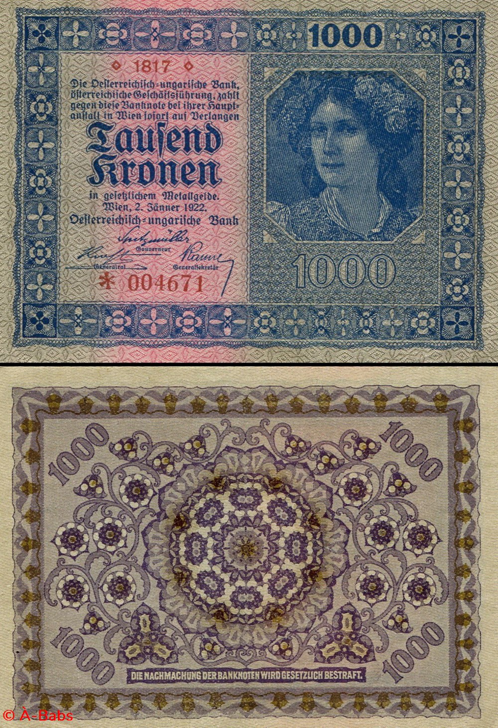 AUTRICHE - PICK 078 - 1000 KRONEN - 1922 billets europe autriche pick 078 1000 kronen 1922