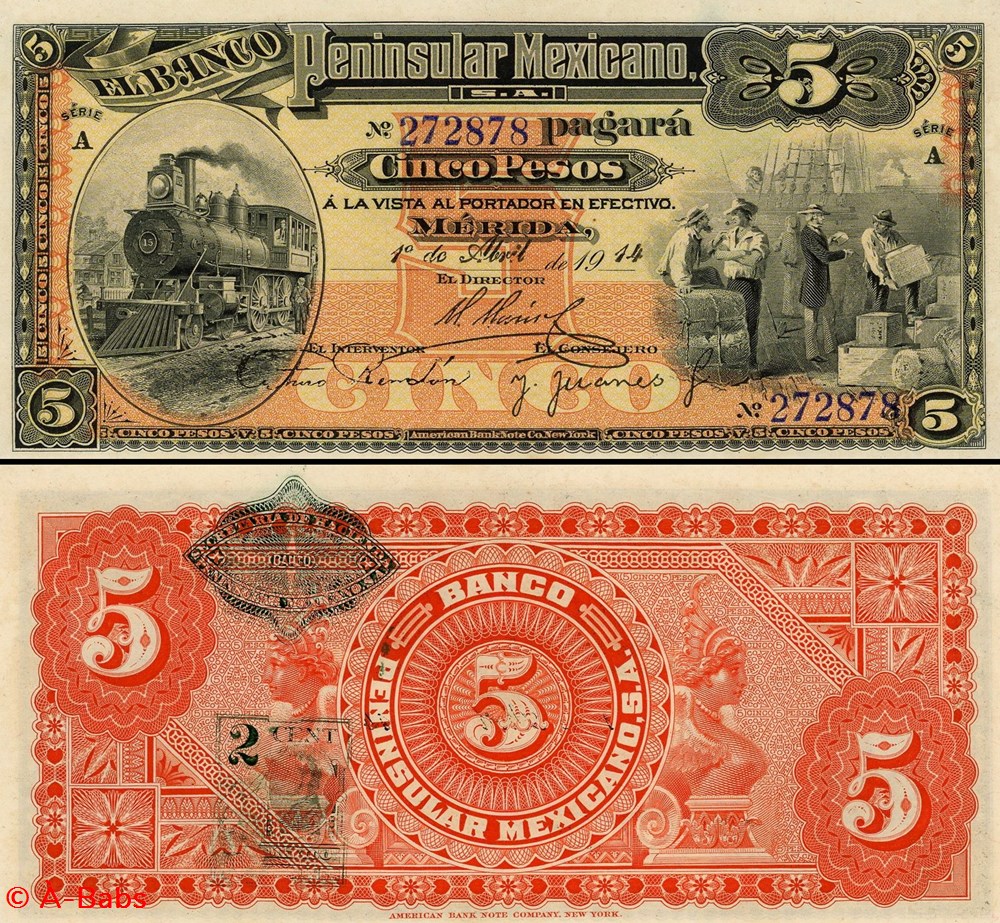 billets amerique du nord mexique pick 0001 s465 5 pesos 1914