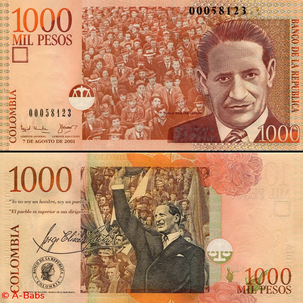 COLOMBIE - PICK 450 a - 1 000 PESOS COLOMBIEN - 2001 billets amerique du sud colombie pick 450 a 1 000 pesos colombien 2001