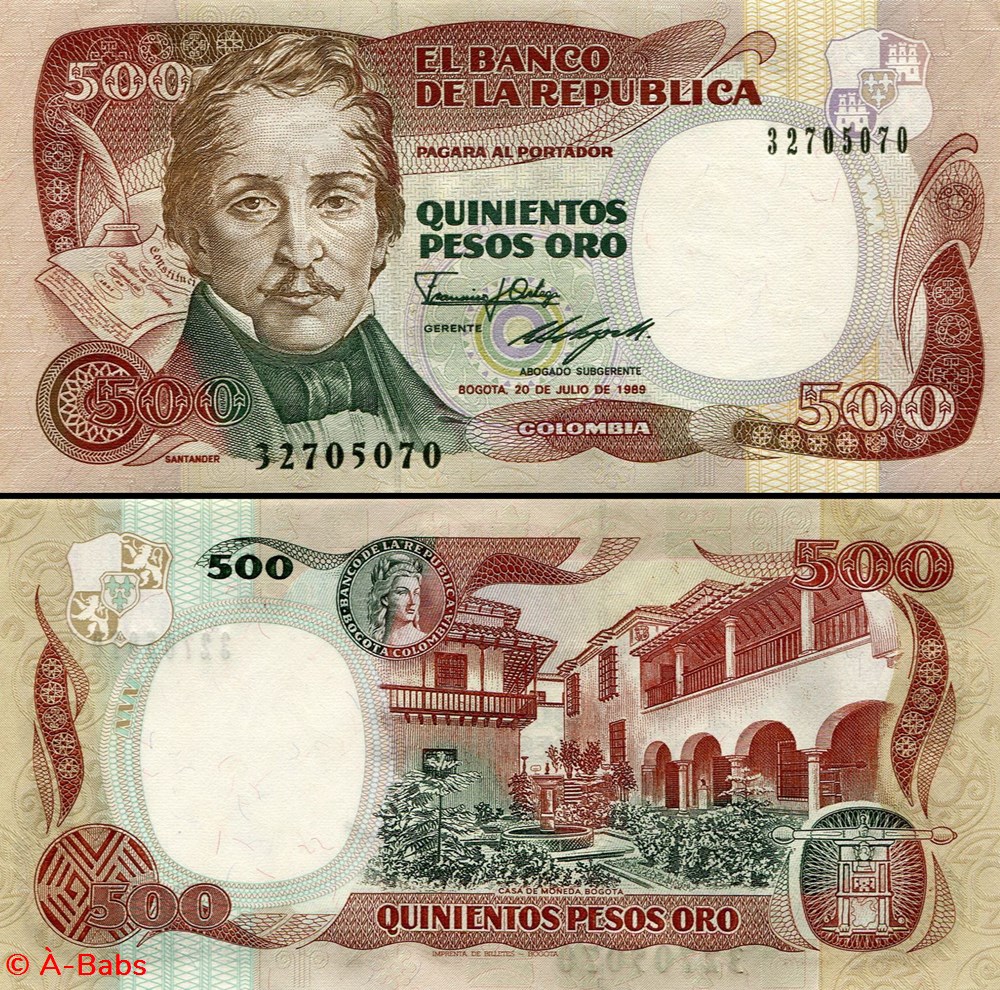 COLOMBIE - PICK 431 a3 - 500 PESOS DE ORO COLOMBIEN - 1989 billets amerique du sud colombie pick 431 a3 500 pesos de oro colombien 1989