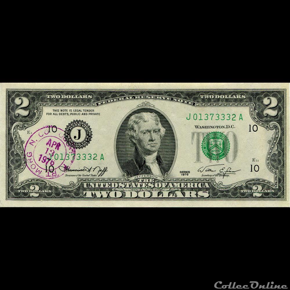 J- Kansas-City District - 2$ Federal Reserve Notes - Small Size 1976 Series billet amerique du nord etat uni j kansas city district 2 federal reserve notes small size 1976 series