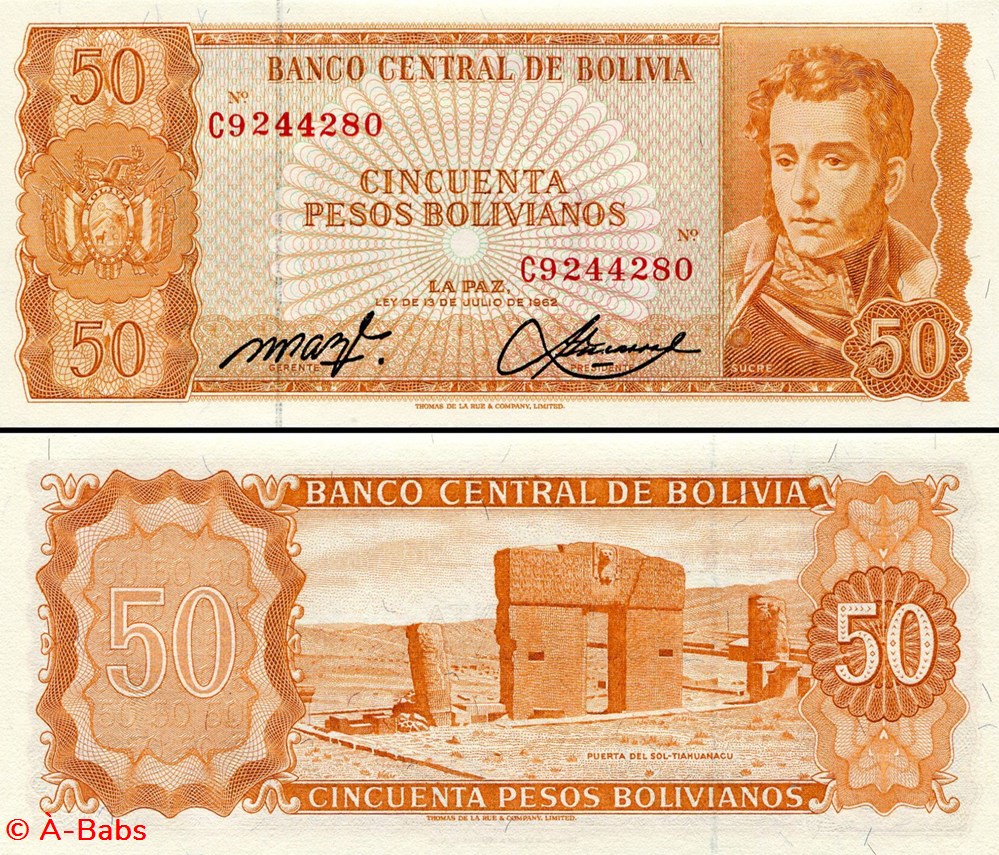 billets amerique du sud bolivie pick 162 a 3 50 pesos bolivianos 1962
