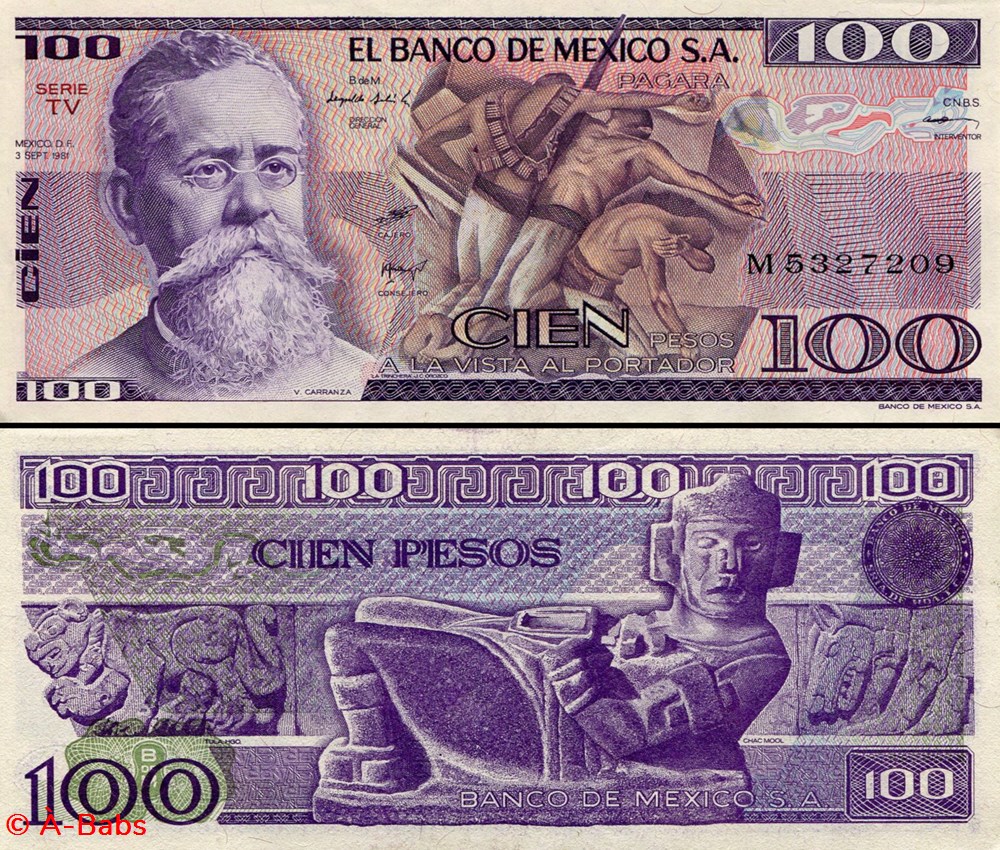 billets amerique du nord mexique pick 074b tv 100 pesos 1981