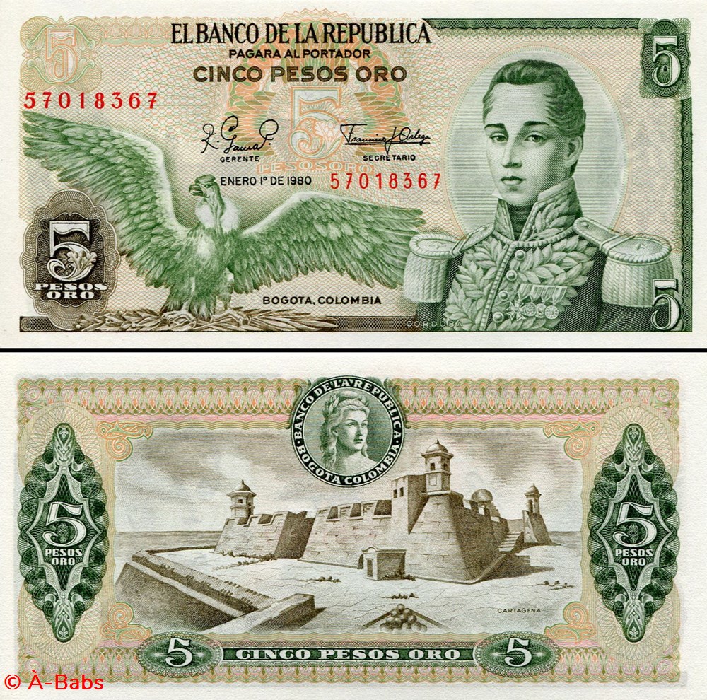 billets amerique du sud colombie pick 406 f 3 5 pesos de oro colombien 1980
