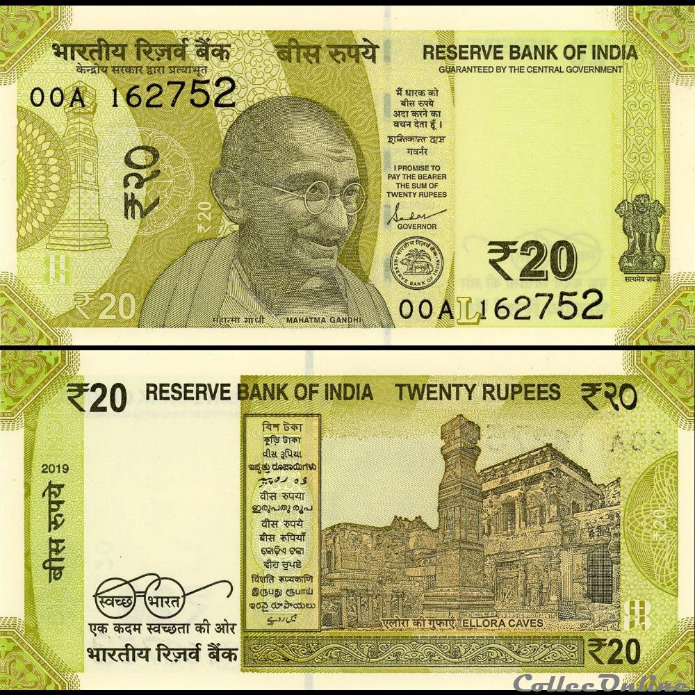 INDE - PICK 110c- 20 ROUPIES - 2019 billet asie inde pick 110c 20 roupies 2019