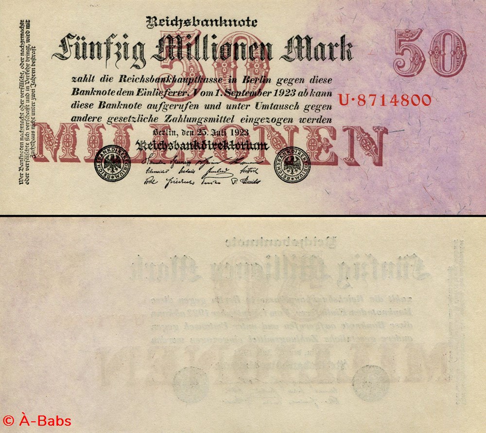 ALLEMAGNE - PICK 098-1 - 50 000 000 MARK - 1923 billets europe allemagne pick 098 1 50 000 000 mark 1923