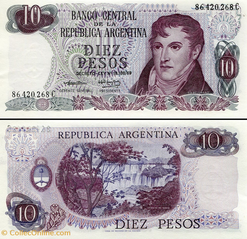 ARGENTINE - PICK 295 a 1 - 10 PESOS - 1973 billets amerique du sud argentine pick 295 a 1 10 pesos 1973