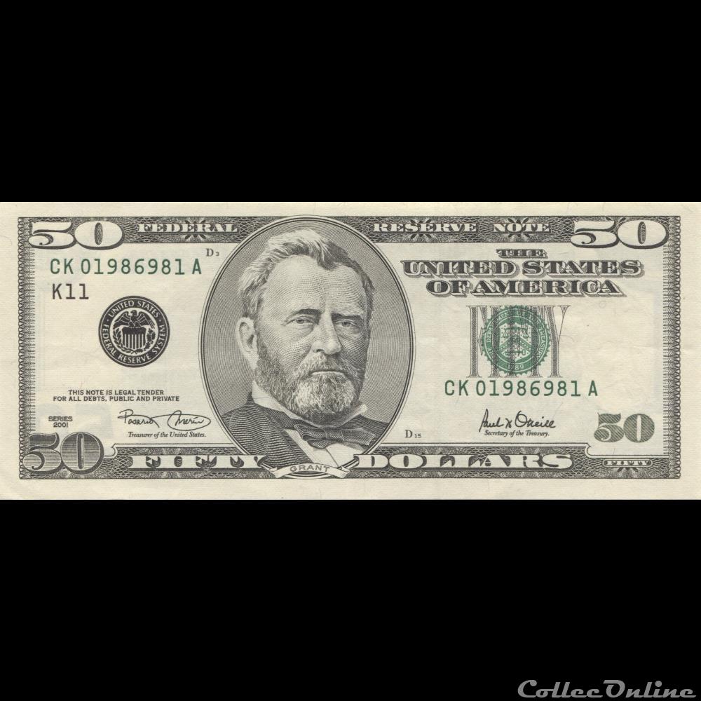 billets amerique du nord etats unis 50 federal reserve notes small size 2001 series