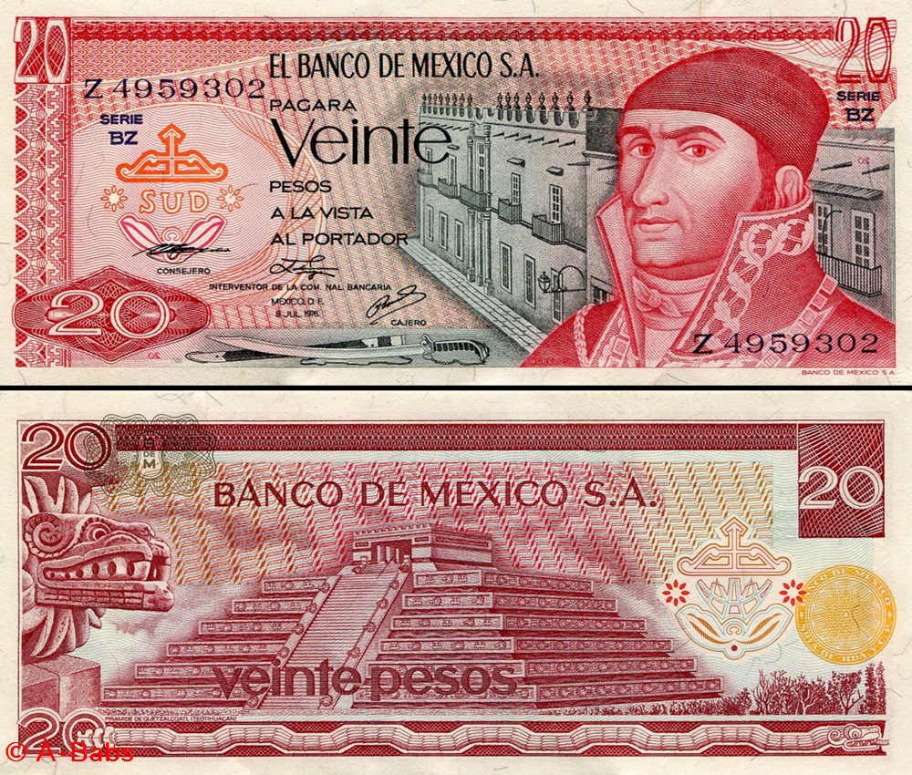 MEXIQUE - PICK 064c3 - 20 PESOS - 1976 billets amerique du nord mexique pick 064c3 20 pesos 1976