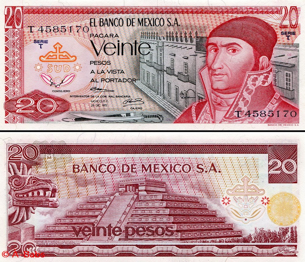 MEXIQUE - PICK 064a4 - 20 PESOS - 1972 billets amerique du nord mexique pick 064a4 20 pesos 1972