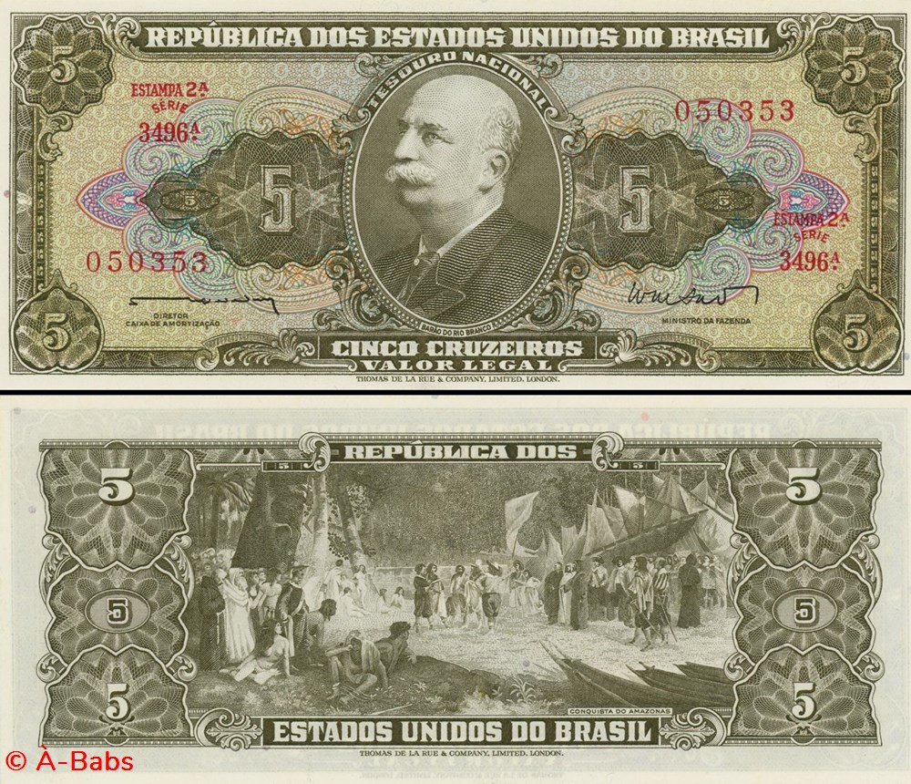 BRÉSIL - PICK 176a - 5 CRUZEIROS - 1962 billets amerique du sud bresil pick 176a 5 cruzeiros 1962
