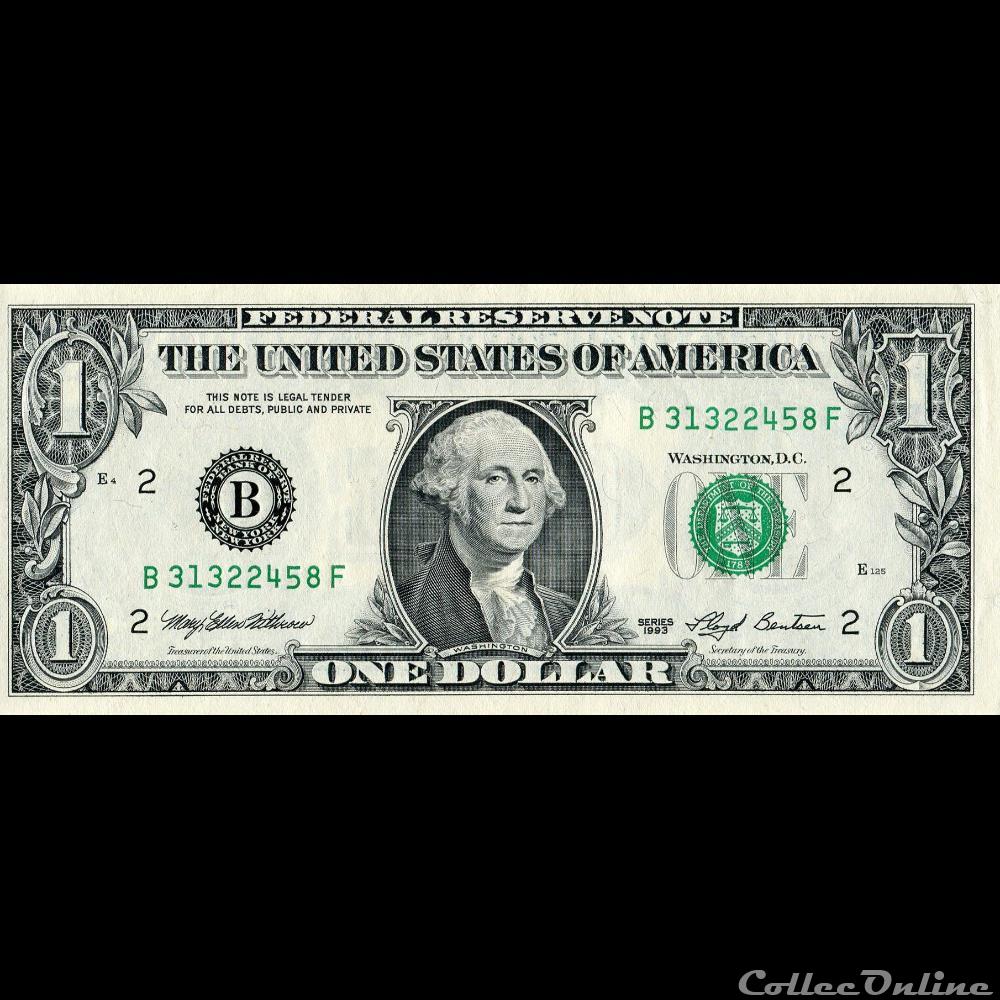 B- 1$ Federal Reserve Notes - Small Size 1993 Series billet amerique du nord etat uni b 1 federal reserve notes small size 1993 series