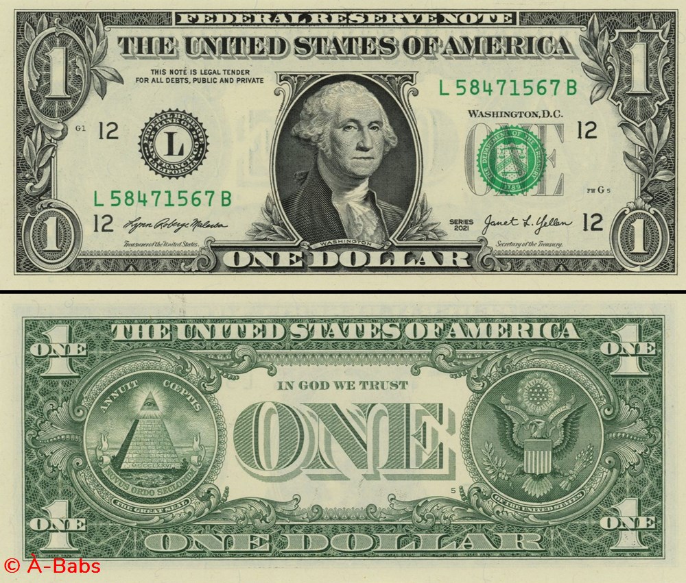 L- 1$ Federal Reserve Notes - Small Size 2021 Series billets amerique du nord etats unis l 1 federal reserve notes small size 2021 series