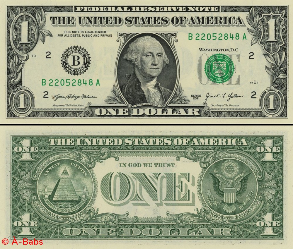 B- 1$ Federal Reserve Notes - Small Size 2021 Series billets amerique du nord etats unis b 1 federal reserve notes small size 2021 series