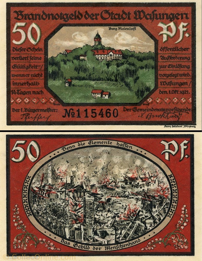 billet europe allemagne wasungen 50 pfennig
