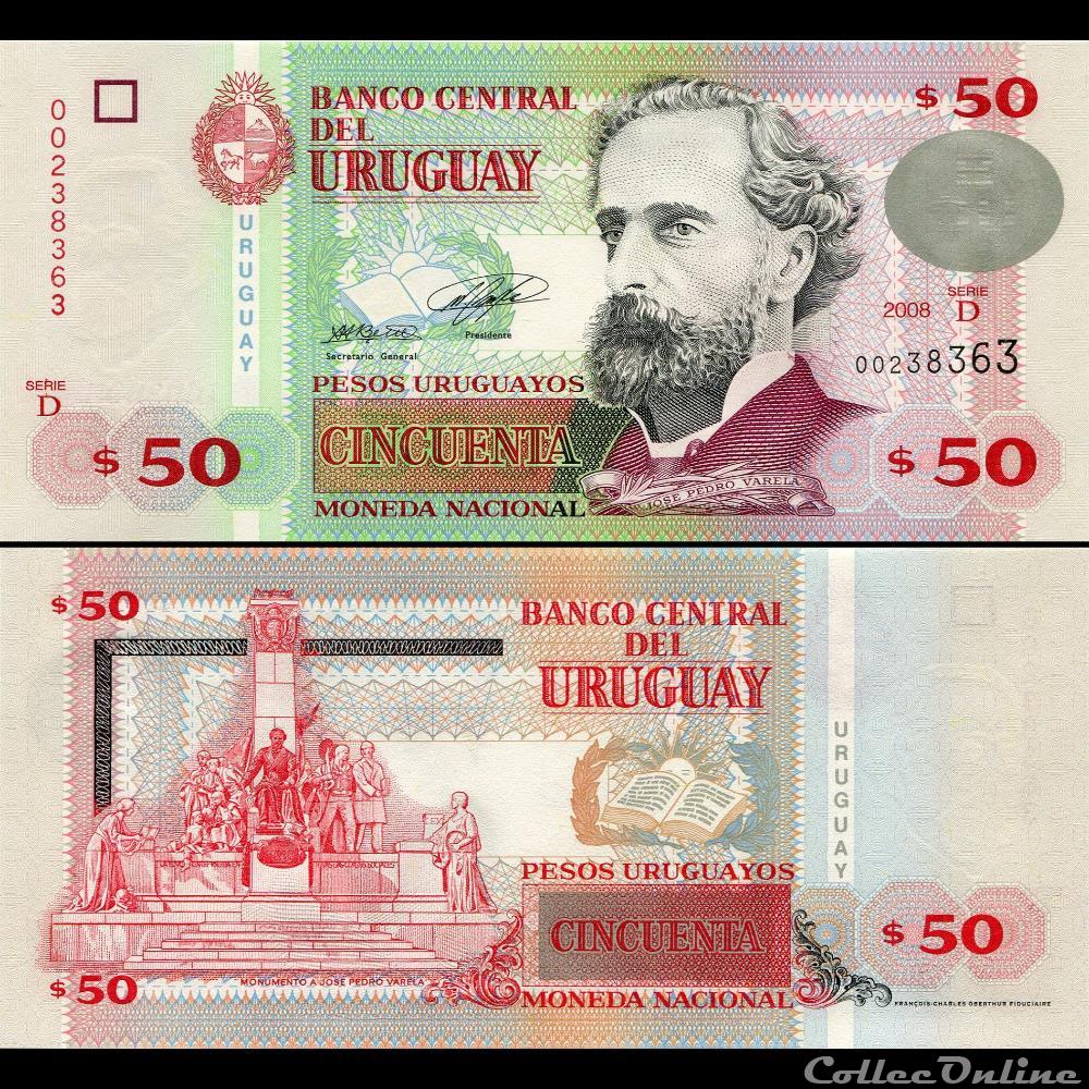URUGUAY - PICK 087 a - 50 PESOS URUGUAYOS - 2008 billet amerique du sud uruguay pick 087 a 50 pesos uruguayos 2008