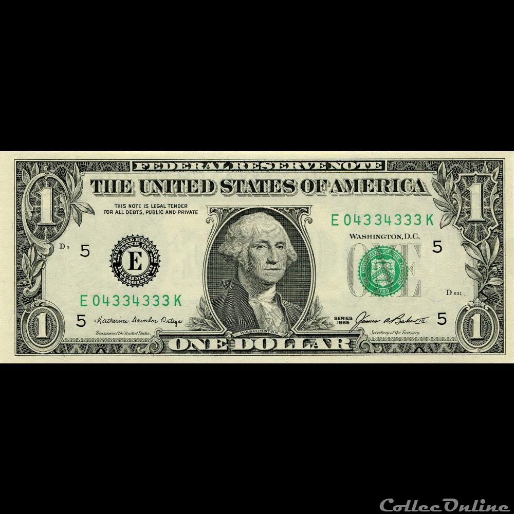 E- 1$ Federal Reserve Notes - Small Size 1985 Series billet amerique du nord etat uni e 1 federal reserve notes small size 1985 series