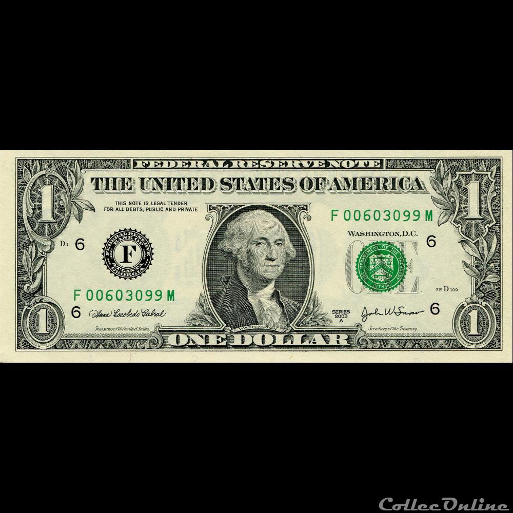 F- 1$ Federal Reserve Notes - Small Size 2003A Series billet amerique du nord etat uni f 1 federal reserve notes small size 2003a series