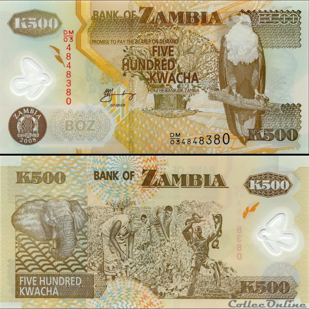 ZAMBIE - PICK 43 f - 500 KWACHA - 2008 billet afrique zambie pick 43 f 500 kwacha 2008