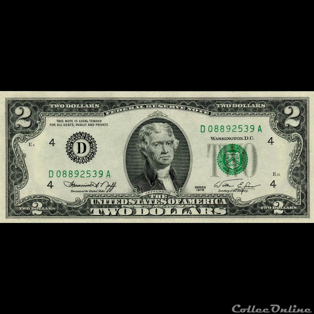 D- Cleveland District - 2$ Federal Reserve Notes - Small Size 1976 Series billet amerique du nord etat uni d cleveland district 2 federal reserve notes small size 1976 series