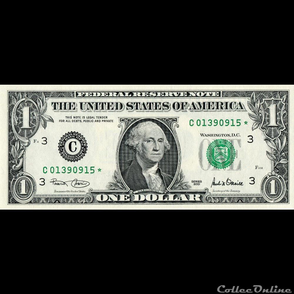 C- 1$ Federal Reserve Notes - Small Size 2001 Series billet amerique du nord etat uni c 1 federal reserve notes small size 2001 series
